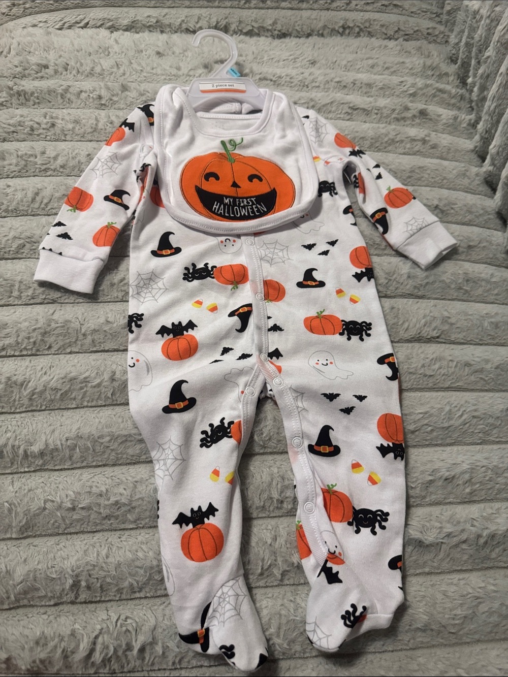 Baby Starters White Orange Black Halloween Pumpkin Footie with Bib